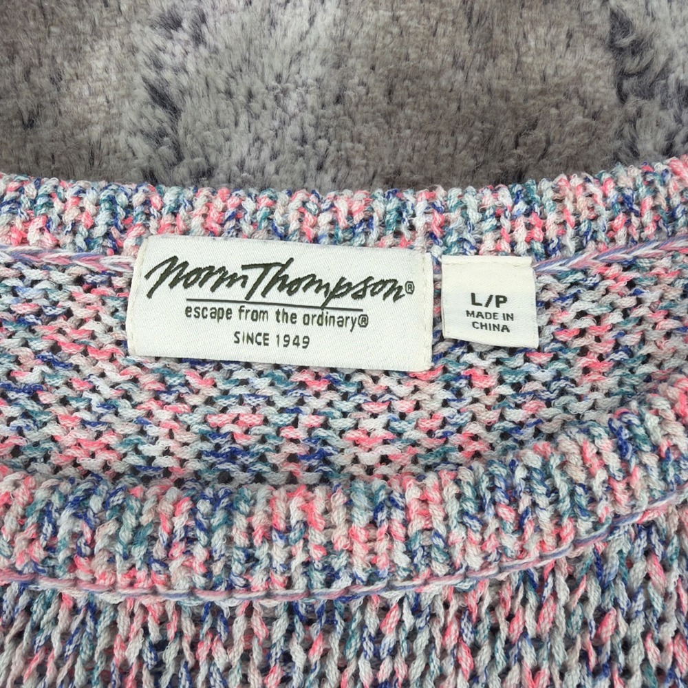 Vtg Norm Thompson Sweater Shirt Women's Lg Knit Pullover Top Stretch Pink Blue - Picture 2 of 9